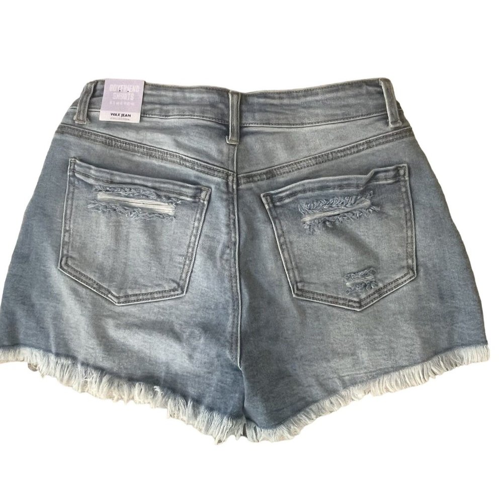 Wax Jeans Shorts Womens Médium Blue Denim Distressed Boyfriend Fit Casual Ladies - Picture 2 of 12